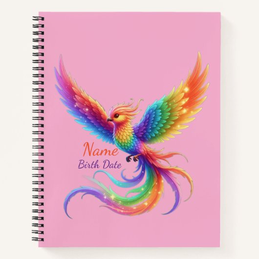Persoonlijke Regenboog Phoenix Naam Geboortedatum  Notitieboek (Voorkant)