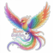 Persoonlijke Regenboog Phoenix Naam Geboortedatum  Sticker (Voorkant)
