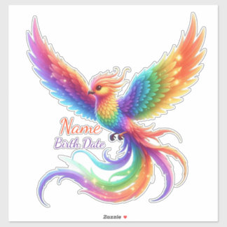 Persoonlijke Regenboog Phoenix Naam Geboortedatum  Sticker