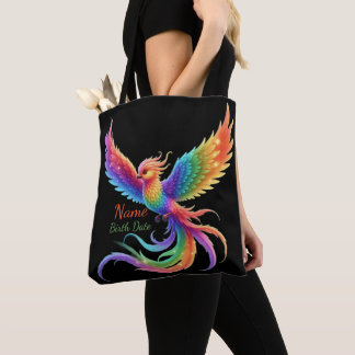 Persoonlijke Regenboog Phoenix Naam Geboortedatum  Tote Bag
