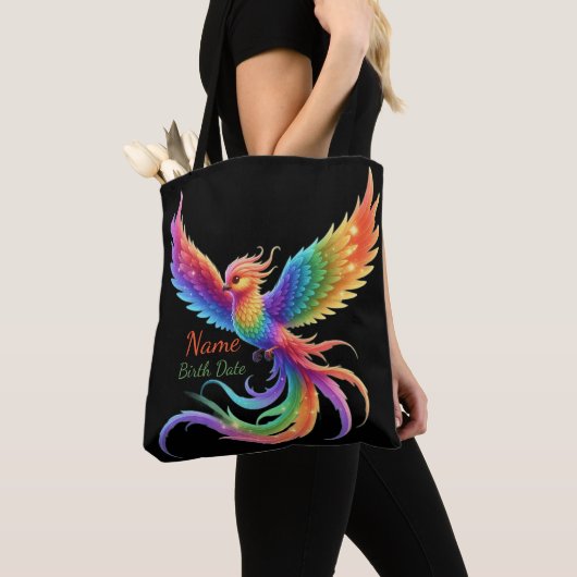 Persoonlijke Regenboog Phoenix Naam Geboortedatum Tote Bag (Dichtbij)