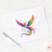 Persoonlijke Regenboog Phoenix Naam Geboortedatum Vierkante Sticker (Envelop)