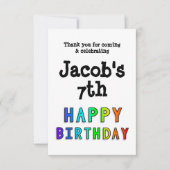 Persoonlijke regenboog verjaardag bedankkaart (Voorkant)