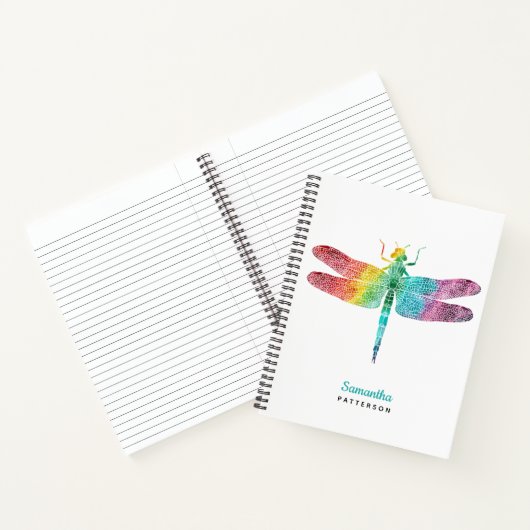 Persoonlijke Regenboog Waterverf Libelle Vrouwelij Notitieboek (Binnen)