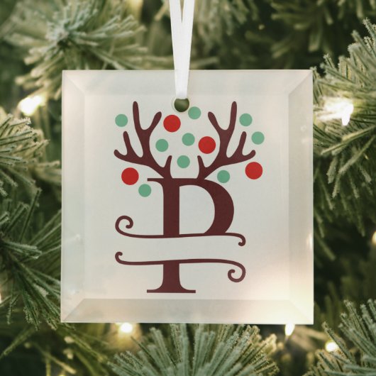 Persoonlijke rendierAntlers Naam "P" Glas Ornament (Insitu)
