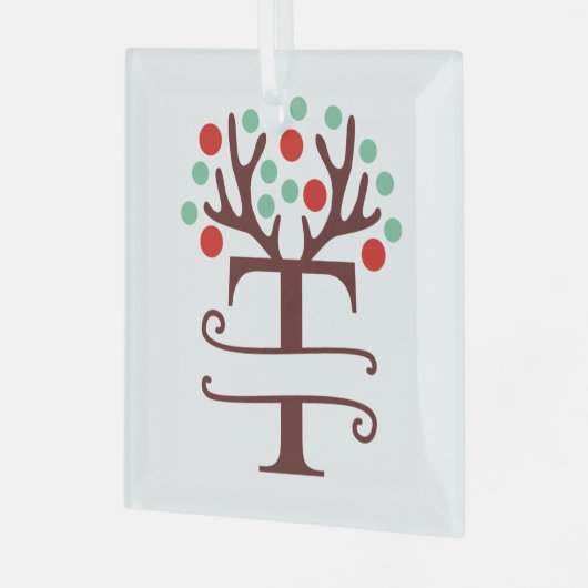 Persoonlijke rendierAntlers Naam "T" Glas Ornament (Voorkant links)