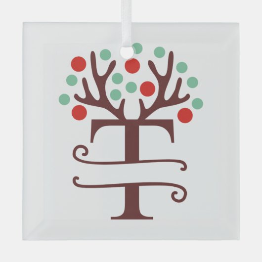 Persoonlijke rendierAntlers Naam "T" Glas Ornament (Voorkant)