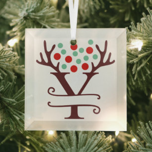 Persoonlijke rendierAntlers Naam "Y" Glas Ornament