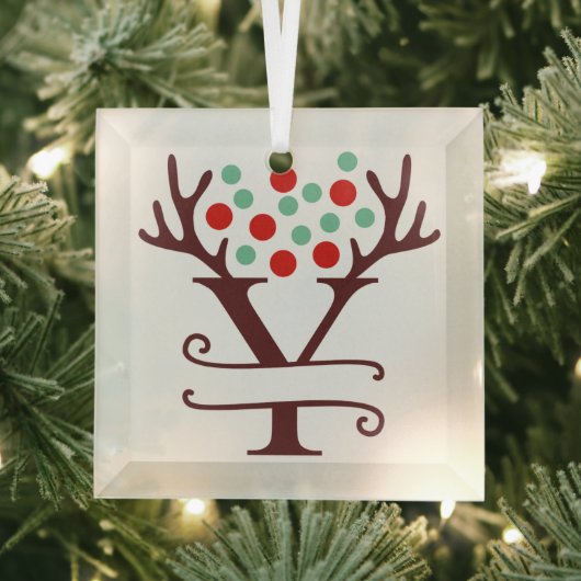 Persoonlijke rendierAntlers Naam "Y" Glas Ornament (Insitu)