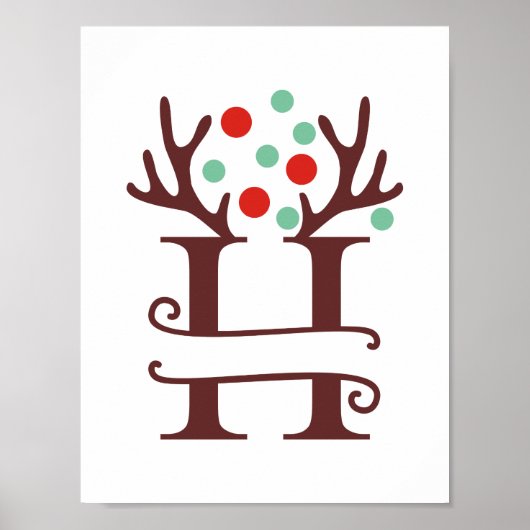 Persoonlijke rendierbrief H gesplitst monogram Poster (Voorkant)