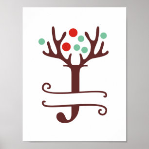 Persoonlijke rendierbrief J gesplitst monogram Poster