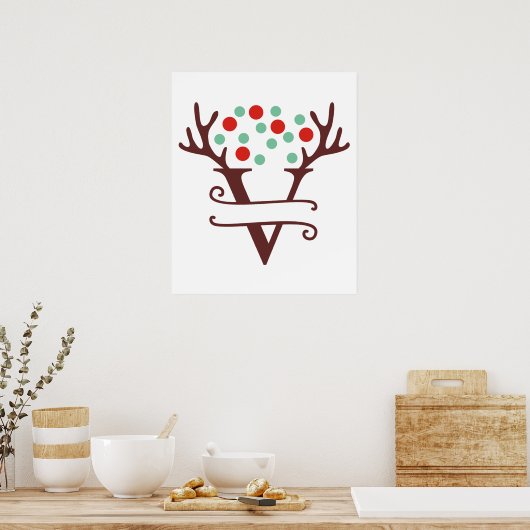 Persoonlijke rendierbrief V Gesplitst monogram Poster (Keuken)