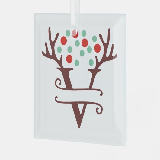 Persoonlijke rendieren Naam "V" Glas Ornament (Voorkant links)