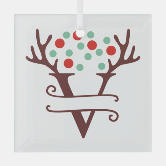 Persoonlijke rendieren Naam "V" Glas Ornament (Voorkant)