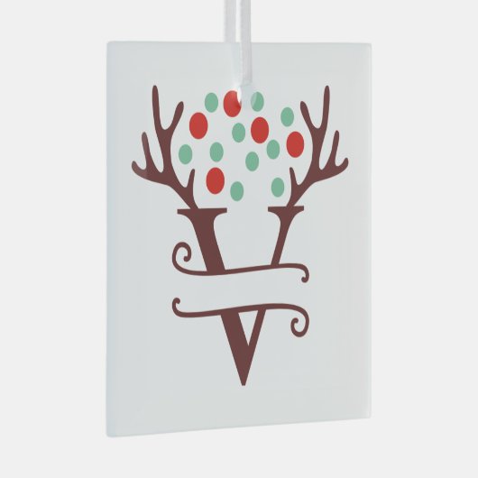 Persoonlijke rendieren Naam "V" Glas Ornament (Voorkant Rechts)