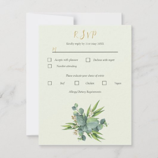 Persoonlijke Response Card Eucalyptus boeket RSVP Kaartje (Voorkant)