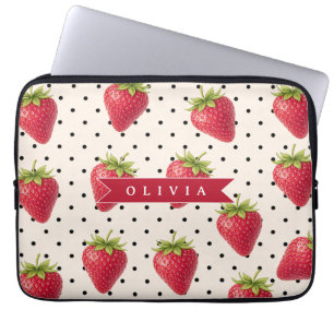 Persoonlijke Retro Aardbei Stippen Vintage Laptop Sleeve