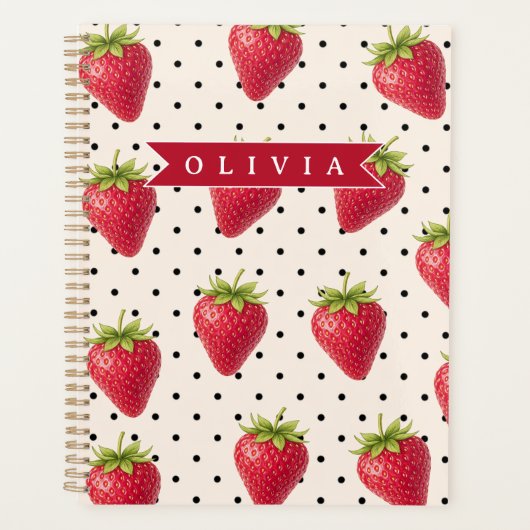 Persoonlijke Retro Aardbei Stippen Vintage Planner (Voorkant)