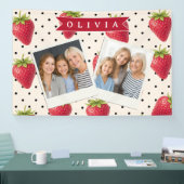 Persoonlijke Retro Aardbei Stippen Vintage Spandoek (Beurs)