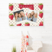 Persoonlijke Retro Aardbei Stippen Vintage Spandoek (Insitu)