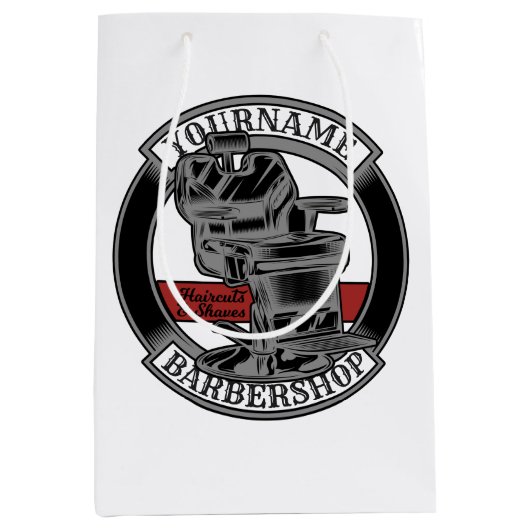 Persoonlijke Retro BarberWinkel Barber Stoel Salon Medium Cadeauzakje (Voorkant)