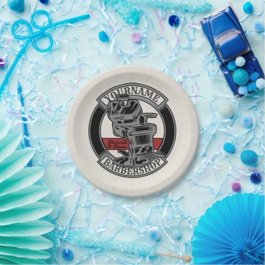 Persoonlijke Retro BarberWinkel Barber Stoel Salon Papieren Bordje (Feest)