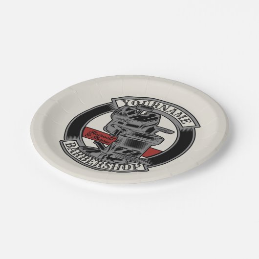 Persoonlijke Retro BarberWinkel Barber Stoel Salon Papieren Bordje (Gekanteld)