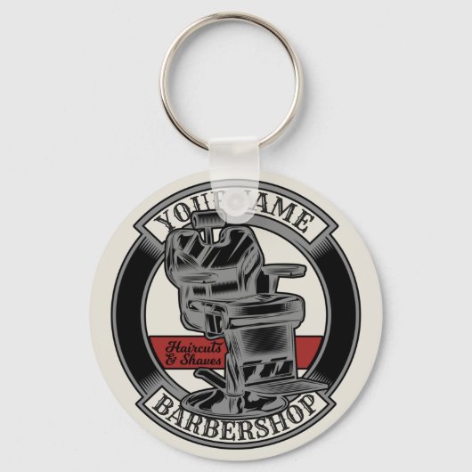 Persoonlijke Retro BarberWinkel Barber Stoel Salon Sleutelhanger (Voorkant)