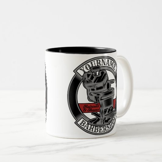 Persoonlijke Retro BarberWinkel Barber Stoel Salon Tweekleurige Koffiemok (Voorkant rechts)