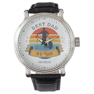Persoonlijke Retro Best Golf Dad op Par Birthday Horloge