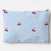Persoonlijke Retro Blauwe Gingham Kersenprint Etui (Achterkant)