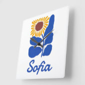 Persoonlijke Retro Bloem Daisy Met Eigen Naam Cade Vierkante Klok (Hoek)