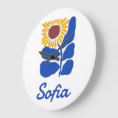Persoonlijke Retro Bloemen Daisy Met Eigen Naam Ca Grote Klok (Hoek)