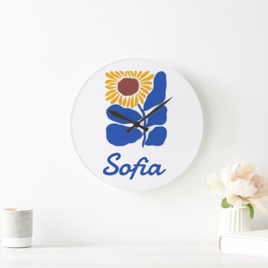 Persoonlijke Retro Bloemen Daisy Met Eigen Naam Ca Grote Klok (Huis)