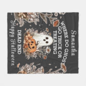 persoonlijke retro bloemige grappige spook Hallowe Fleece Deken (Voorkant (Horizontaal))
