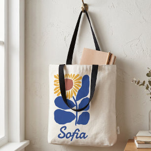 Persoonlijke Retro Bloemige Madeliefjes Aangepaste Tote Bag