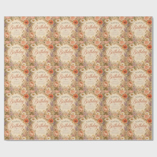 Persoonlijke Retro Bloemige Verjaardag met bloemen Cadeaupapier