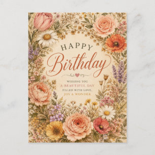 Persoonlijke Retro Bloemige Verjaardag met bloemen Feestdagenkaart