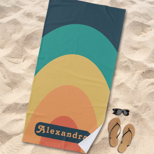 Persoonlijke Retro Boog Groovy Oranje Blauw Strandlaken