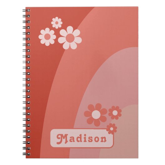 Persoonlijke Retro Curve Daisy Groovy Oranje Notitieboek (Voorkant)
