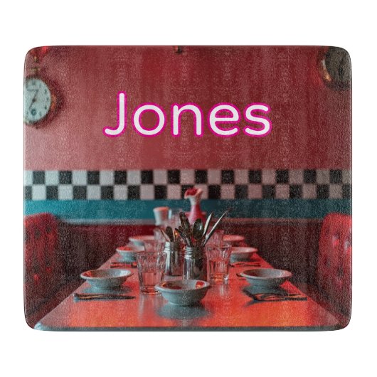 Persoonlijke Retro Diner Glas Snijplank (Voorkant)