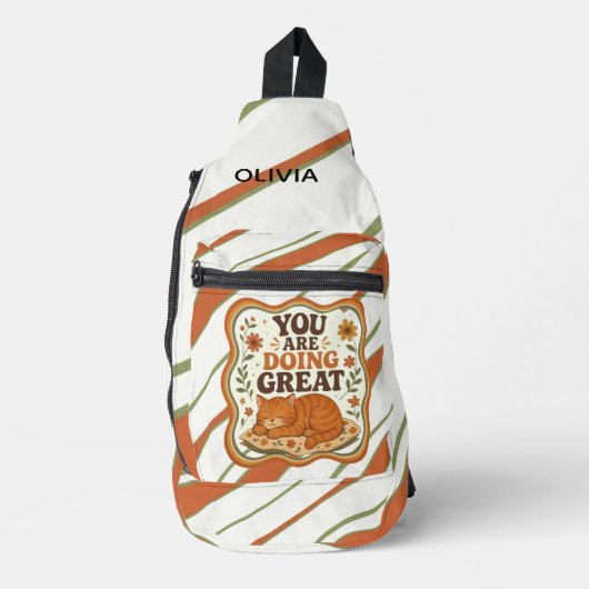 Persoonlijke Retro Gestreepte Oranje Kat Rugzak (Voorkant)