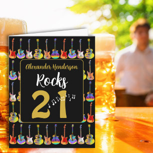 Persoonlijke Retro Gitaar 21e Verjaardag Zwart Gou Kaart