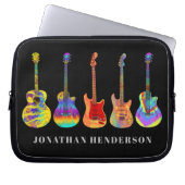 Persoonlijke Retro Gitaren op Zwart Laptop Sleeve (Voorkant)