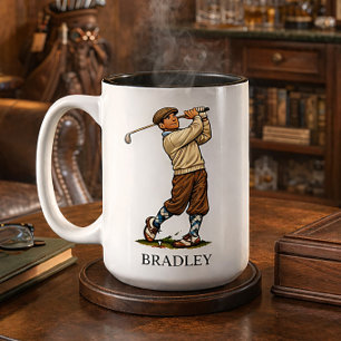 Persoonlijke Retro Golfnaam Geschenkmok Tweekleurige Koffiemok
