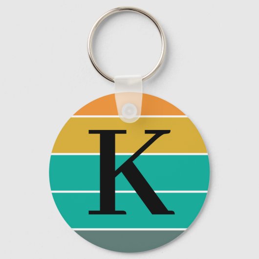 Persoonlijke Retro Golven Monogram Sleutelhanger (Voorkant)