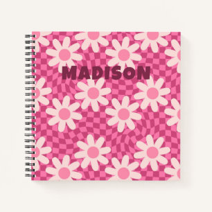 Persoonlijke Retro Groovy Roze Madeliefjes Bloem H Notitieboek