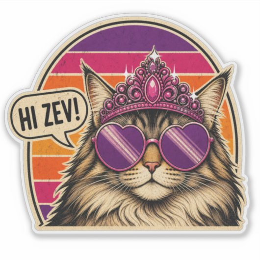 Persoonlijke Retro Kat Koningin Sticker met Kroon (Voorkant)