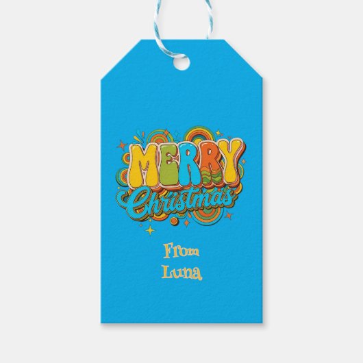Persoonlijke Retro Kerst Groovy Naam Cadeaulabel (Voorkant)