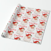 Persoonlijke Retro Kerstman Cadeaupapier (Uitgerold)